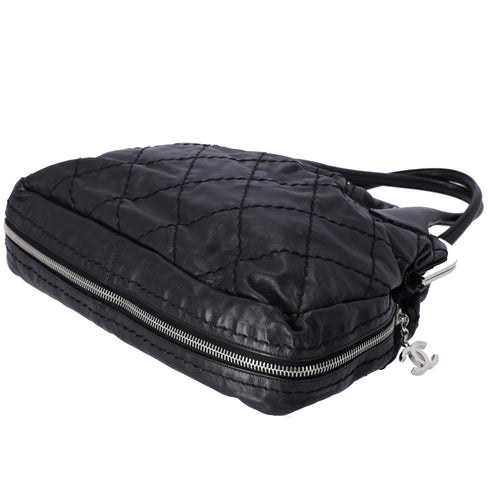 CHANEL Wild Stitch Expandable Frame Tote Bag Black Leather